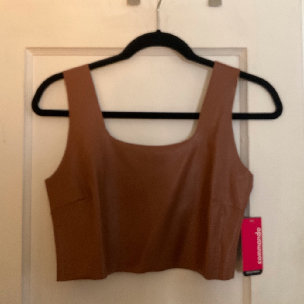 Commando New Faux Leather Crop Top  L Cocoa Tan